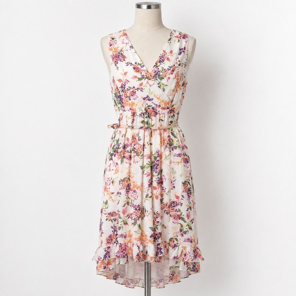 George ME Designs by Mark Eisen Dresses & Skirts - George ME Floral High Low Dress Womens 14 Vanilla Dream Excellent Ruffle Chiffon